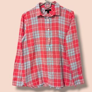 J. Crew Red Blue Plaid 100% Cotton Lightweight Long Sleeve Button-Up Shirt